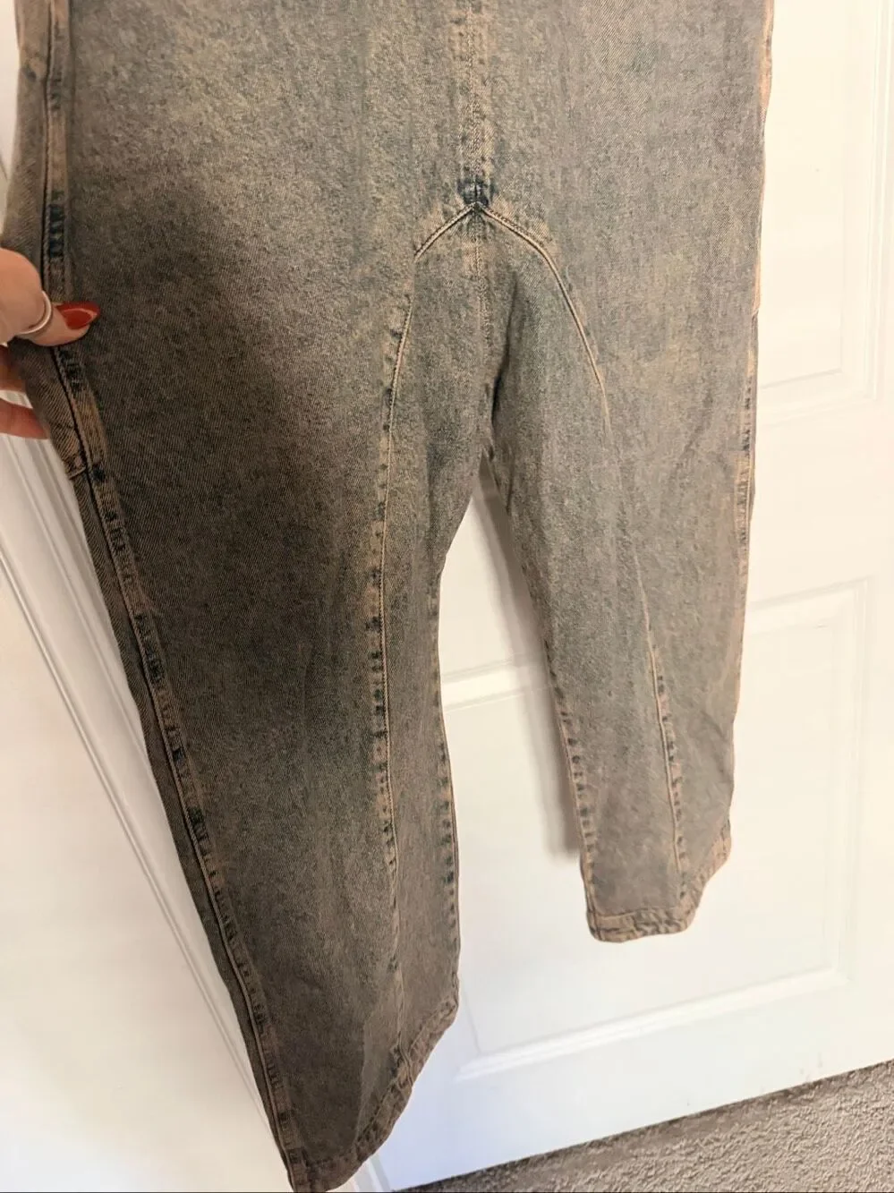 Free People Womens Grey Acid Wash Denim Bib Overalls Jumpsuit Pockets Size S